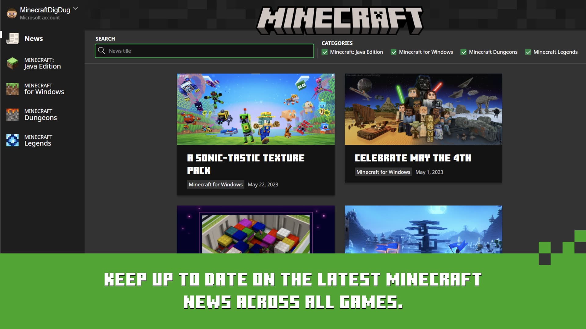Minecraft Launcher edition picker with Java and Bedrock options