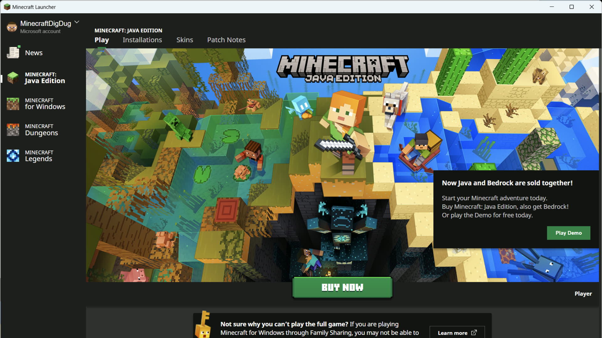 Minecraft Launcher install and sign-in flow before first Play