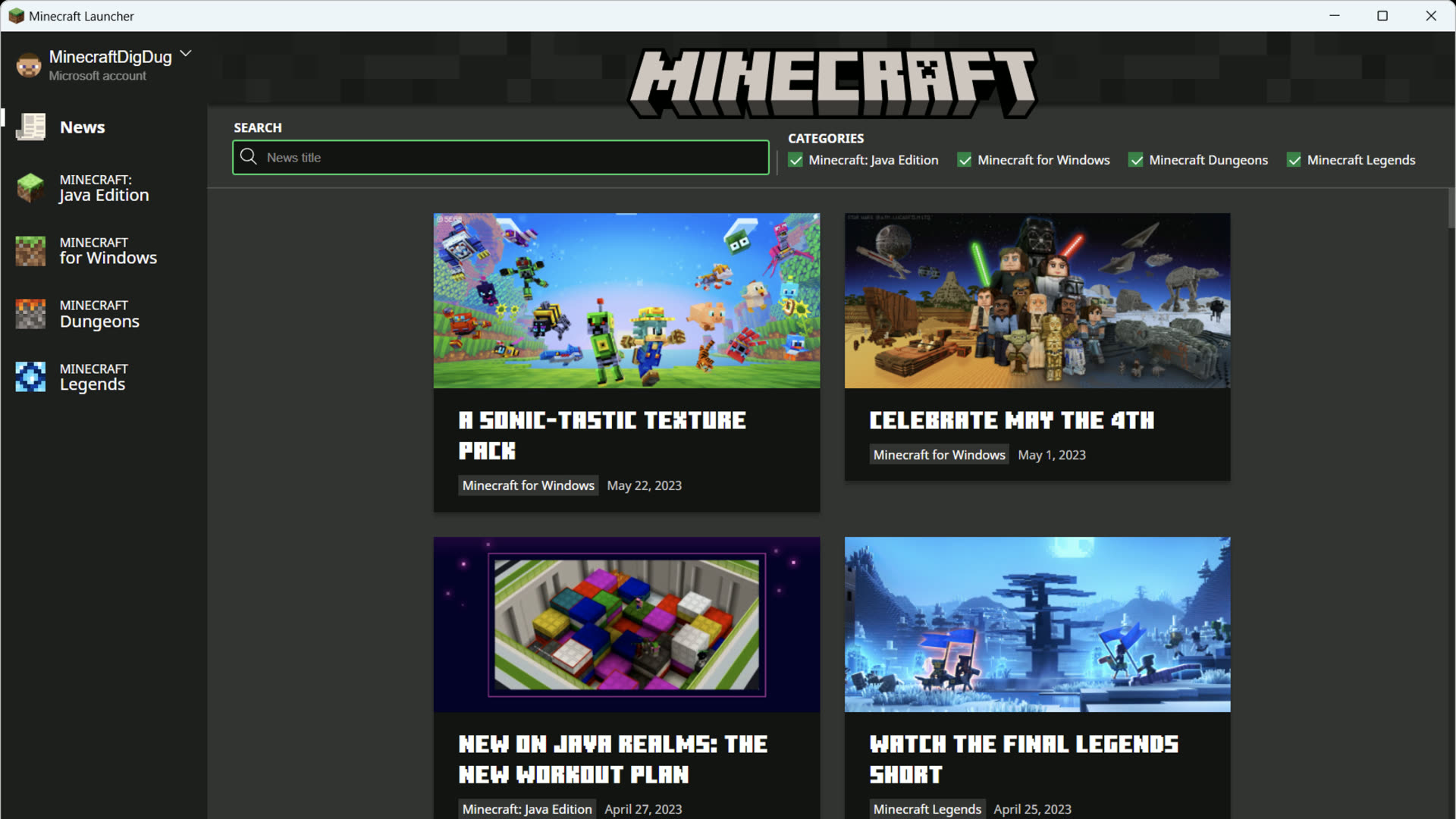 Minecraft Launcher Quick Play panel with recent worlds